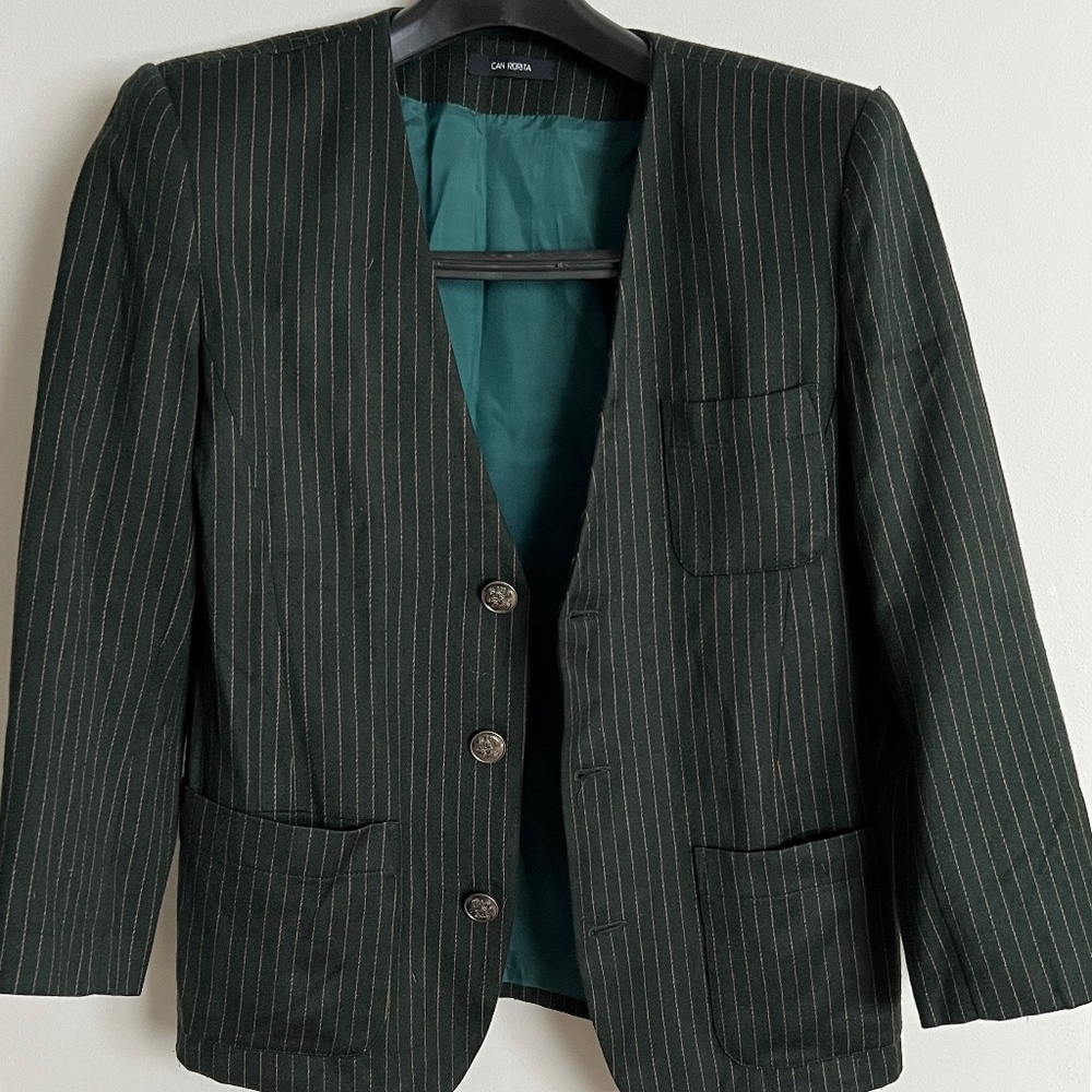 Can Rorita Dark Green Pinstripe Blazer